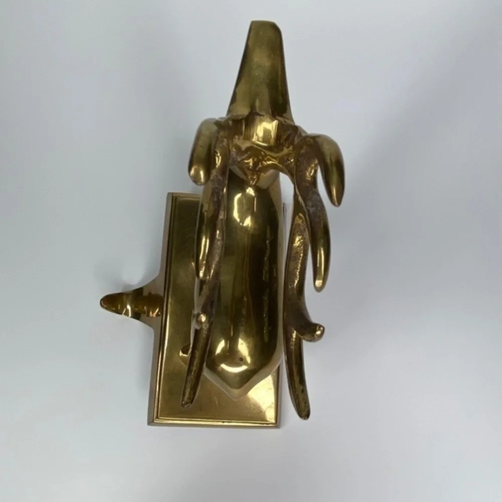 Pair of Brass Mantel‎ Holder Hangers Reindeer Christmas Holiday Stocking